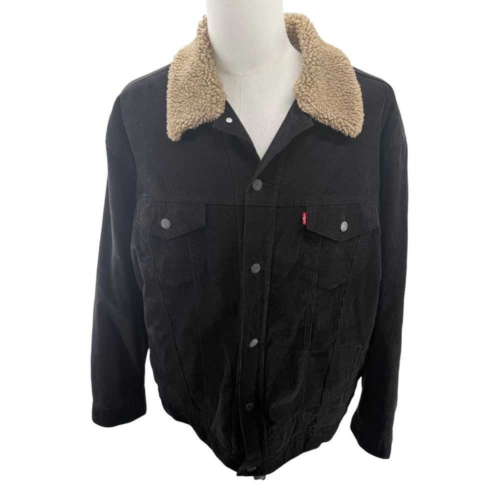 Levi's Mens Black Corduroy Sherpa‎ Lined Trucker Jacket XXL